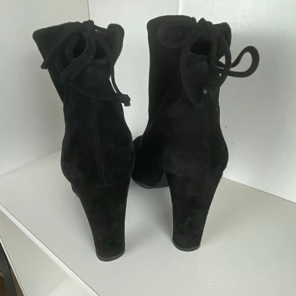 Stuart Weitzman Suede Ankle Tie Boots 8 Black - Picture 4 of 10
